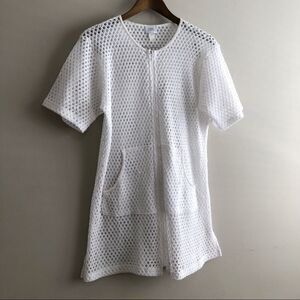 Donna Vintage Mesh Lace Zip-Up Beach Cover Up Dress | White | Size S